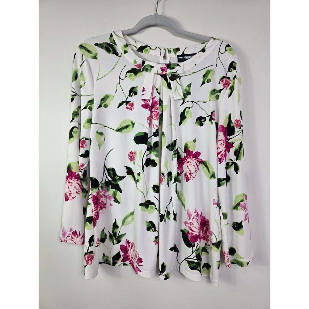 Karl Lagerfeld Paris Bow Neck Floral Blouse Size XL